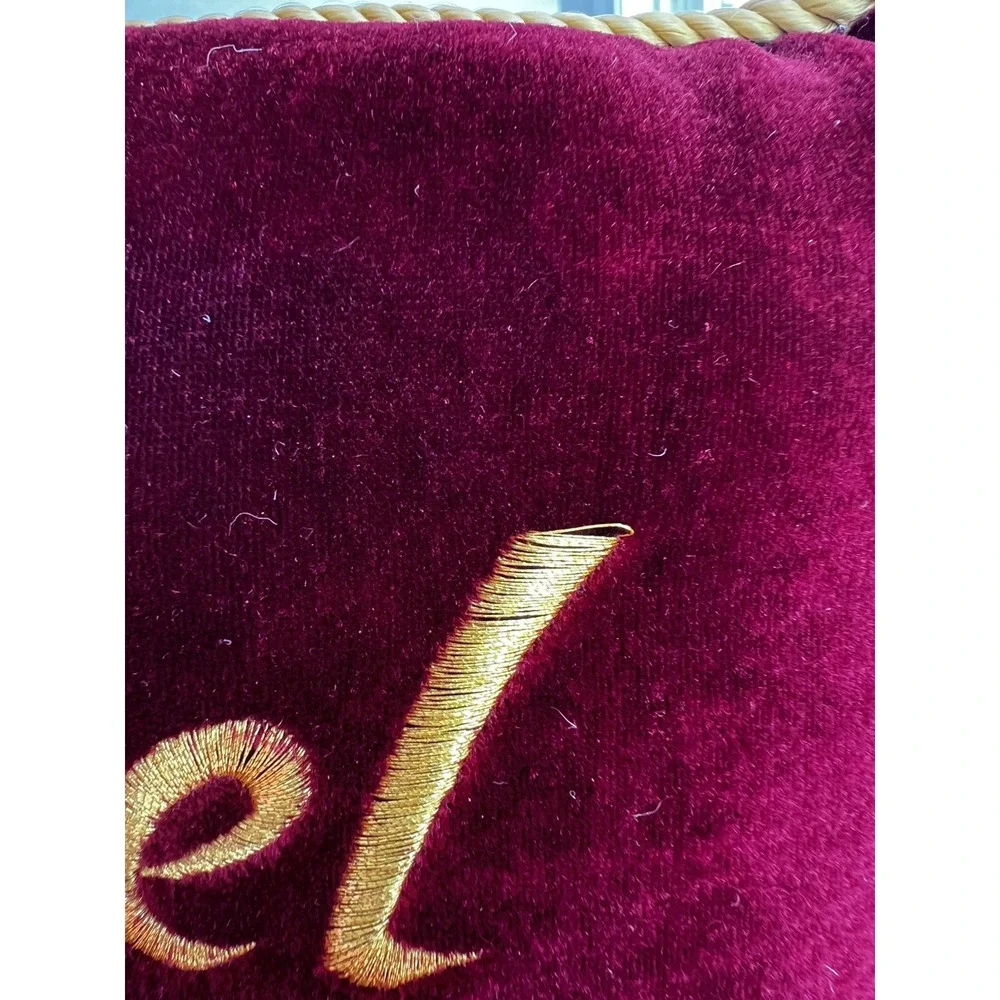 Mini Pillow Christmas‎ Holiday Noel Door Hanger Burgundy Velvet Gold Corded Trim